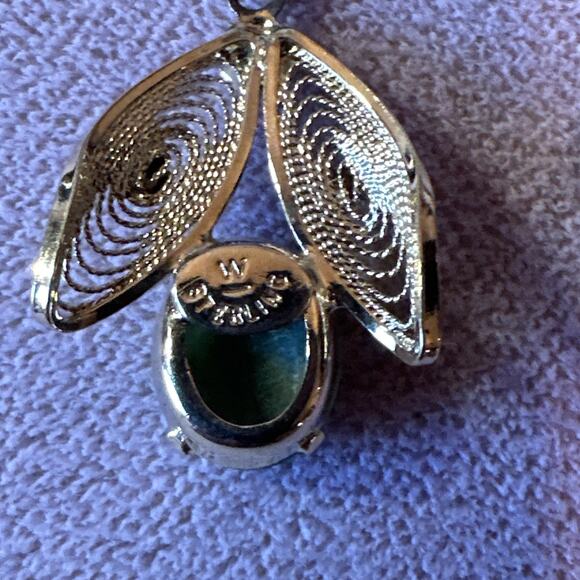 VTG W Signed 1/20 12k Filigree On Sterling Jade Post Earrings & Necklace Set - Picture 6 of 10